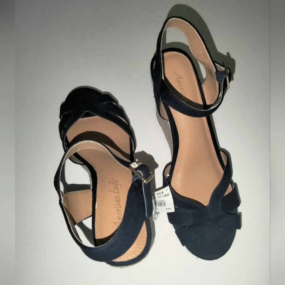 American Eagle (Size 9.5) Navy Open Toe Ankle Strap Espadrille Sandals (NEW-NWT)